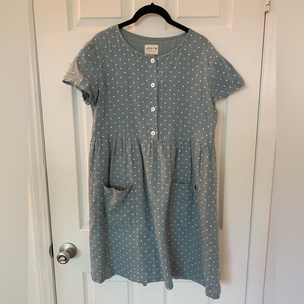 OffOn 100% Linen Mint Polka Dot Dress